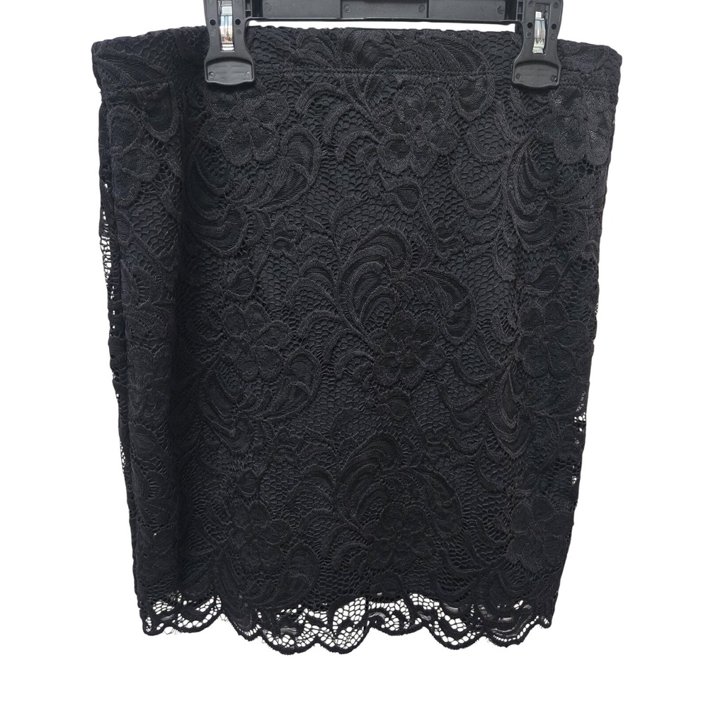 Ambiance Apparel Black‎ Lace Pencil Skirt Womens Large Stretch Floral Midi Lined